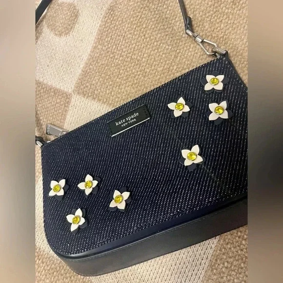 Sam Icon Floral Embellished Denim Mini Pochette